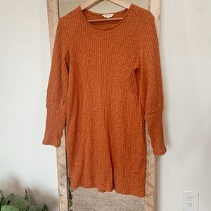 Madewell Burnt Orange Ribbed Long Sleeve Sweater Dress